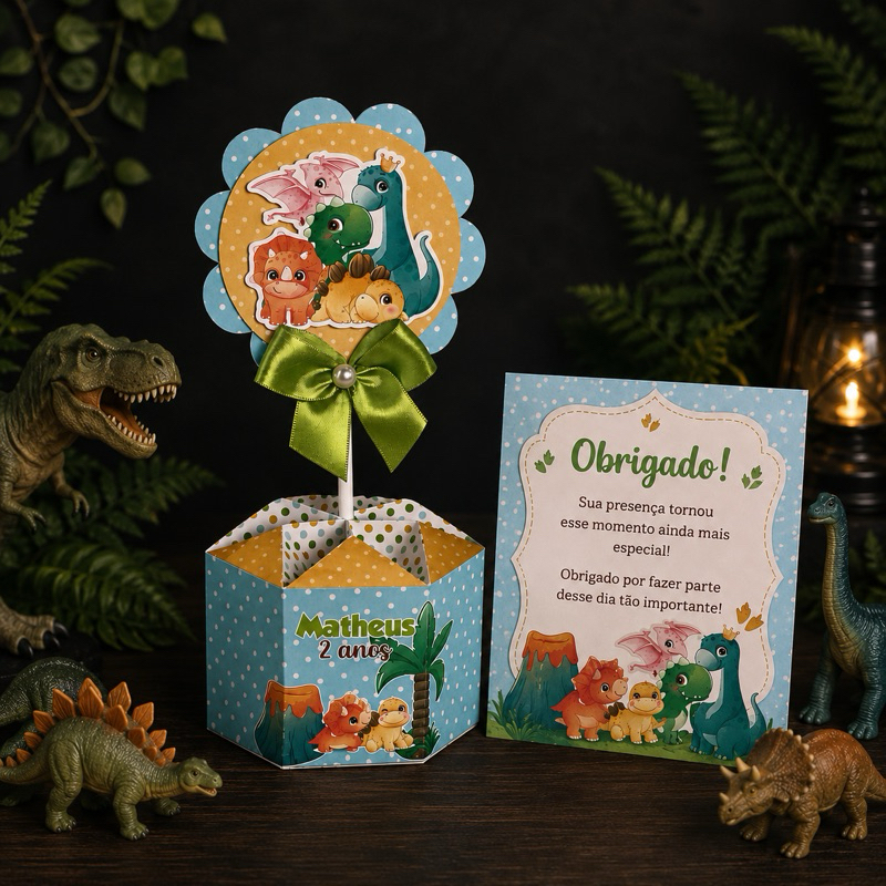 Kit Centro de Mesa e Cartão Plaquinha de agradecimento Festa Infantil