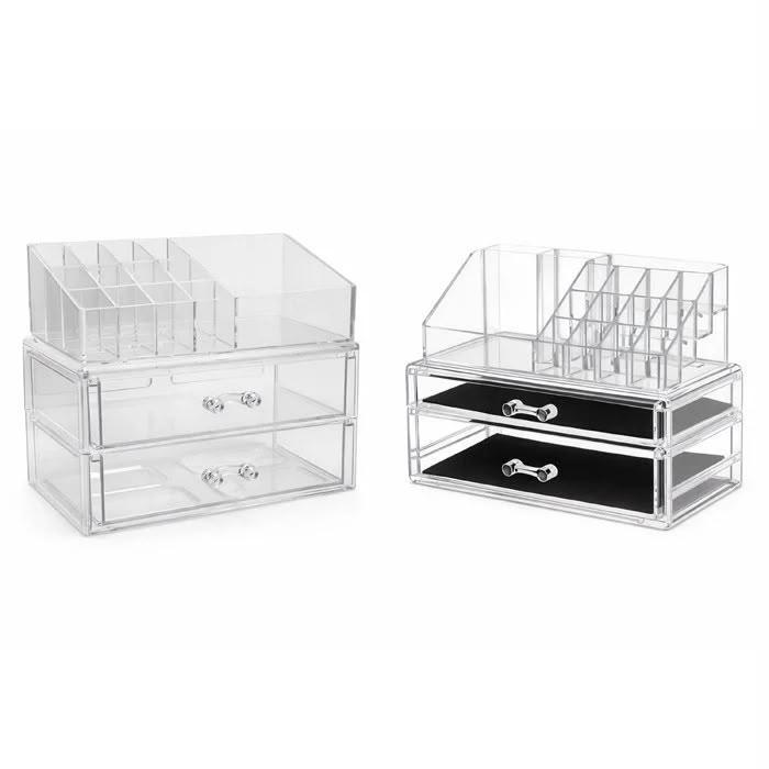 Organizador Acrílico com 2 Gavetas | Porta Maquiagem e Cosméticos Premium Transparente