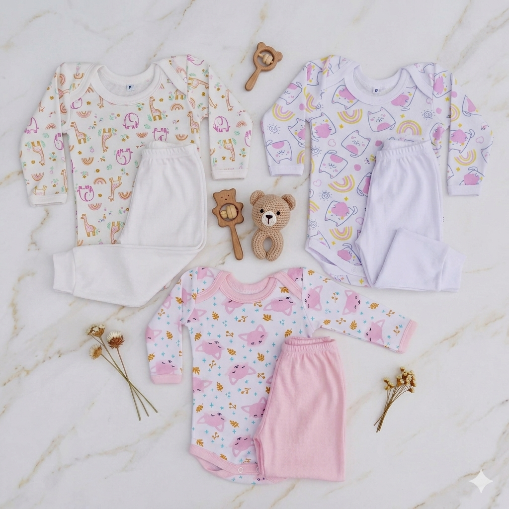 Kit 6 Pçs Roupa De Bebe Conjunto De Body Bebê Manga Longa Masculino Feminino Roupa Infantil