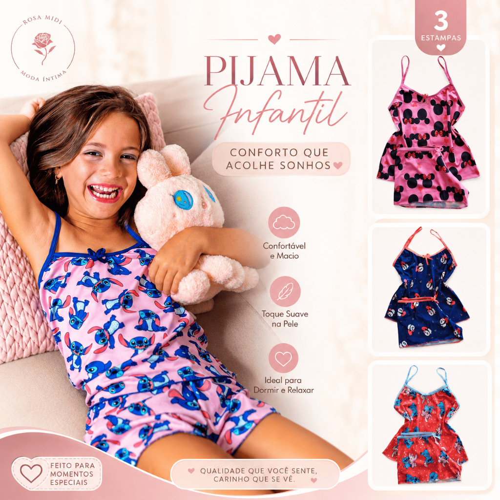 Kit 03 Pijama Infantil Menina Babydoll de Alcinha Microfibra Personagens