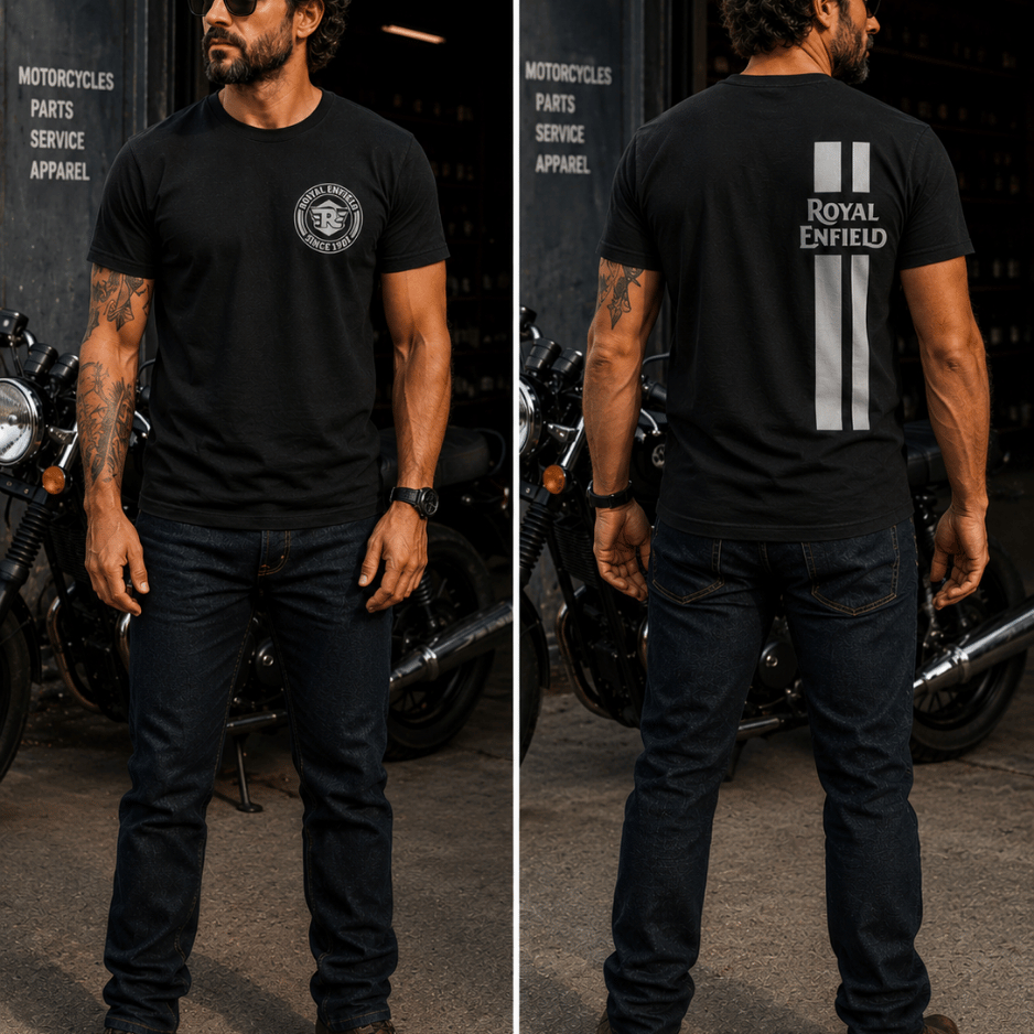 Camiseta Masculina Royal Enfield - Estampa Moto Aventura - Algodão Premium