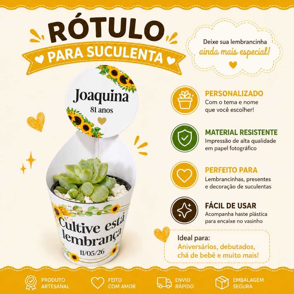 Rótulo de Suculenta Girassol/aniversário | lembrancinha | chá de bebê | festa infantil