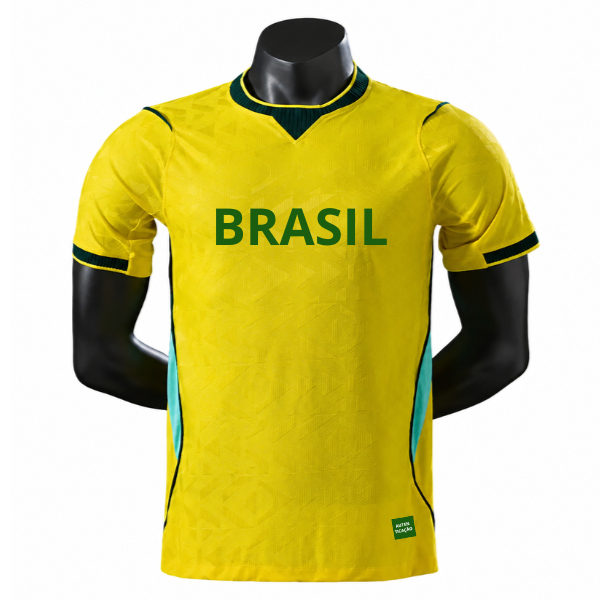 Camiseta Jogador Amarela Azul Copa Idêntica Bordada Brasil Torcedor