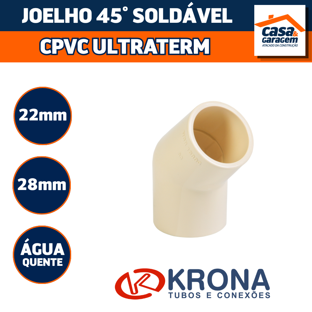 Joelho 45° Soldável Cpvc Ultraterm Krona Conexão Água Quente