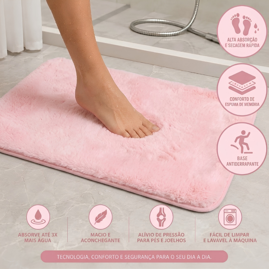 Tapete Fofo De Quarto Macio Antiderrapante Home Rosa 40x60- Castela