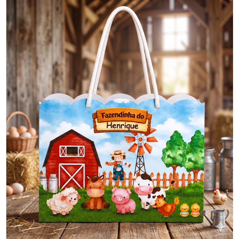 Kit 10/20/30 Sacolinha /sacola Fazendinha Personalizada com Nome /Lembrancinha Festa Infantil mimos
