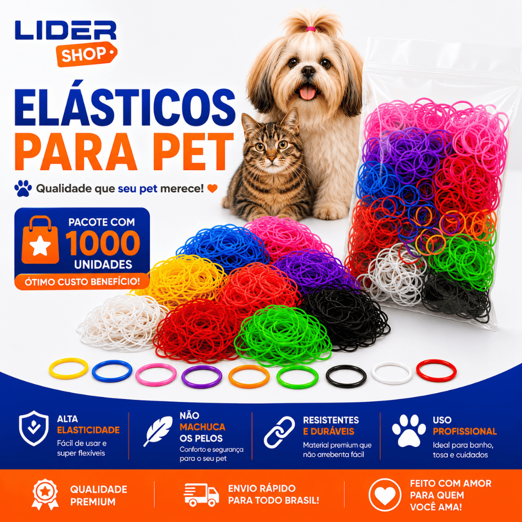 Kit 1000 Elásticos Pet Silicone Coloridos para Penteado Banho e Tosa Cães e Gatos