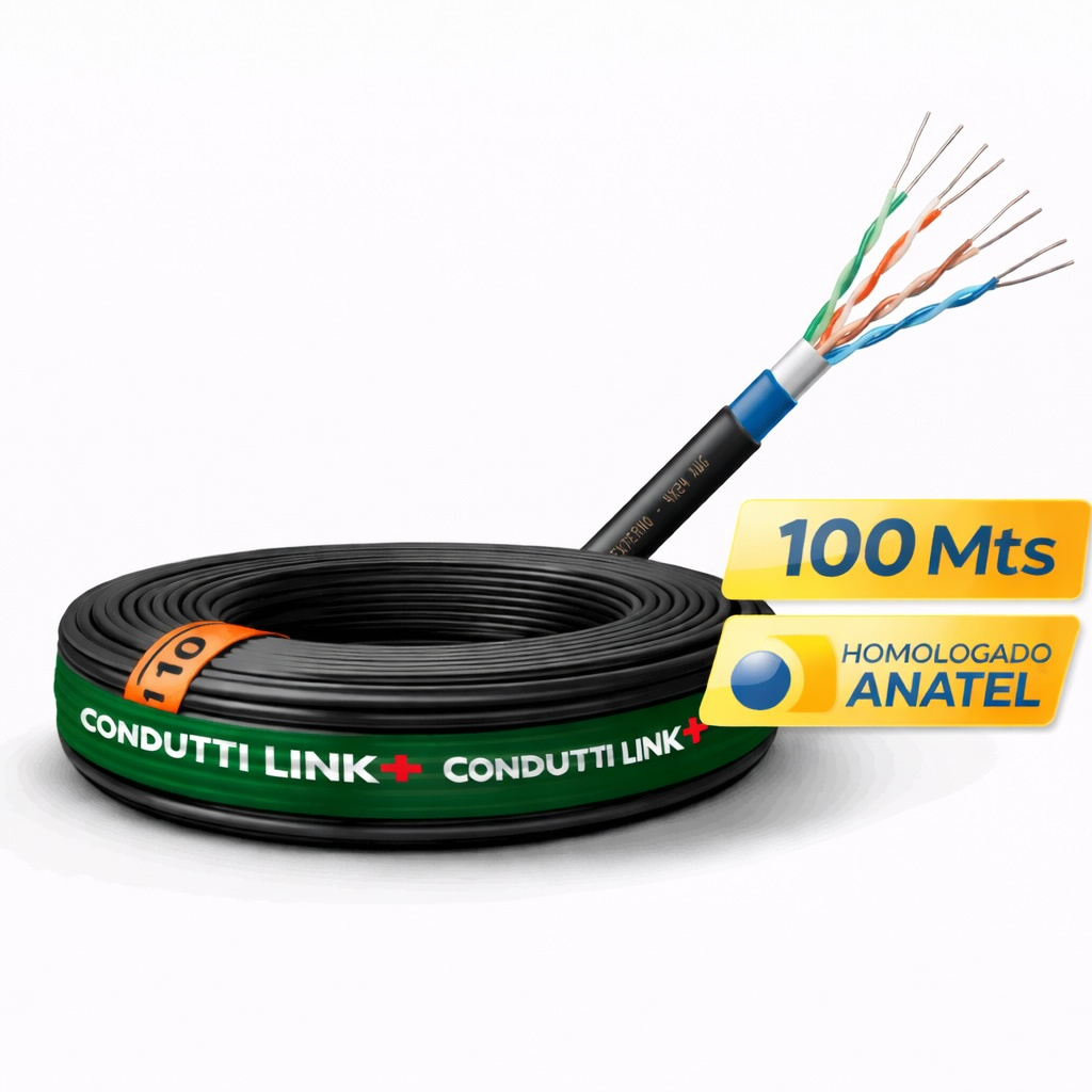 Cabo Lan 4 Pares Cat5e Ftp Externo Blindado 100m 100% Cobre Homologado Anatel - CONDUTTI LINK+