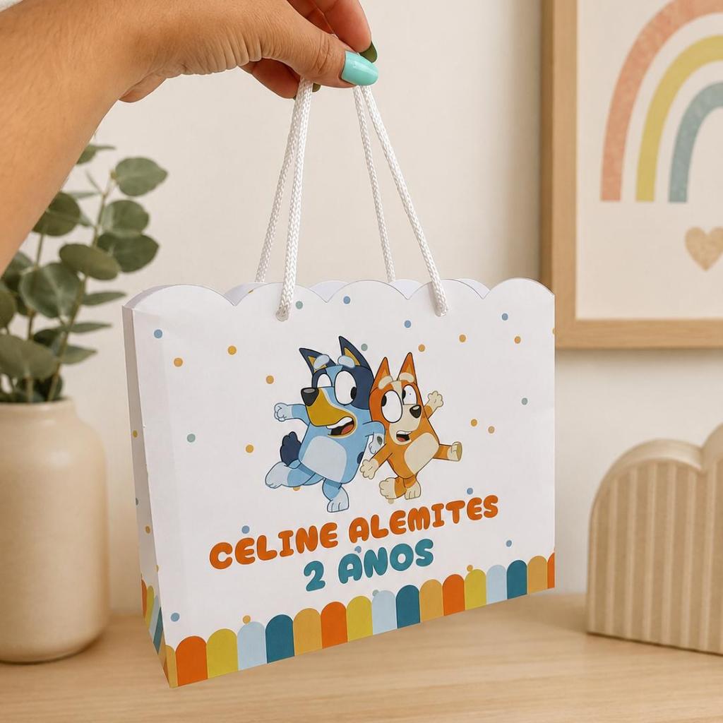 JÁ VAI MONTADA Sacolinha BLUEY Personalizada / Bolsinha Lembrancinha Aniversário