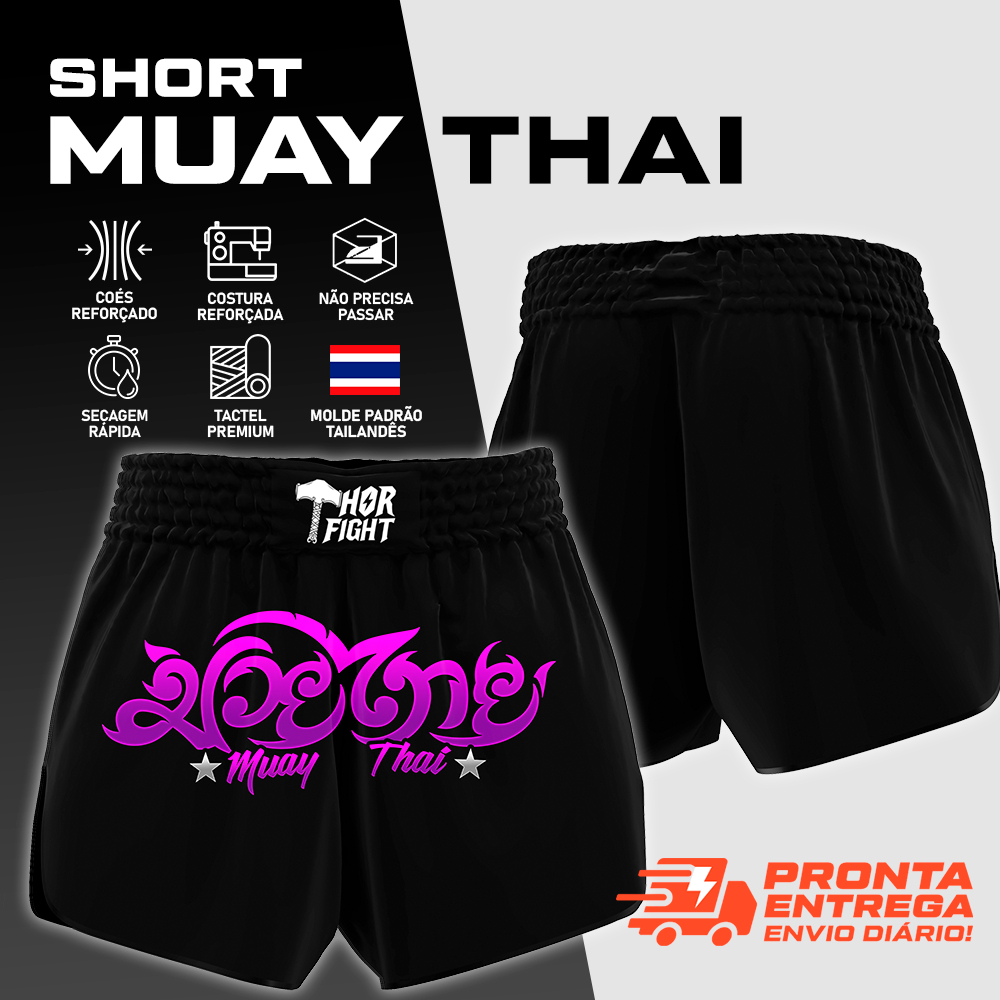 Short Muay Thai Purple Thai Premium Unissex Para Treino MMA Boxe Kickboxing
