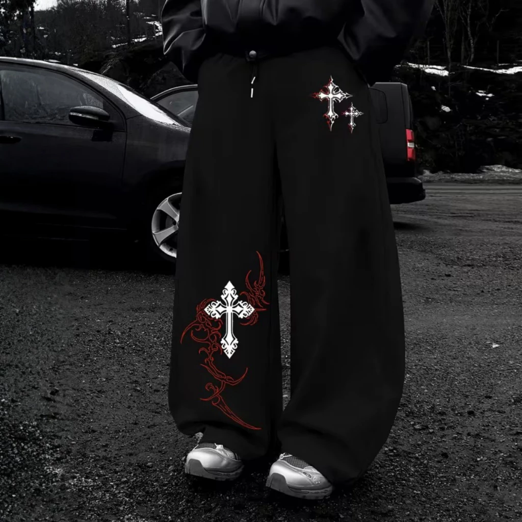 Calça Moletom Oversized Streetwear Baggy Cruz Tribal Cyber Grunge Y2K Gringa Unissex — imagem 1