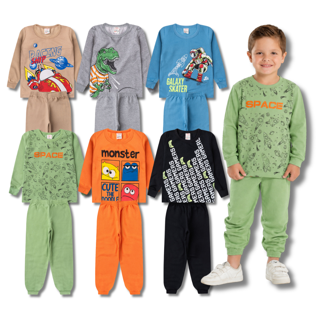 Kit 8 Peças Moletom Masculino Infantil Inverno - Kit 4 Conjuntos Moletom - 4 Cas