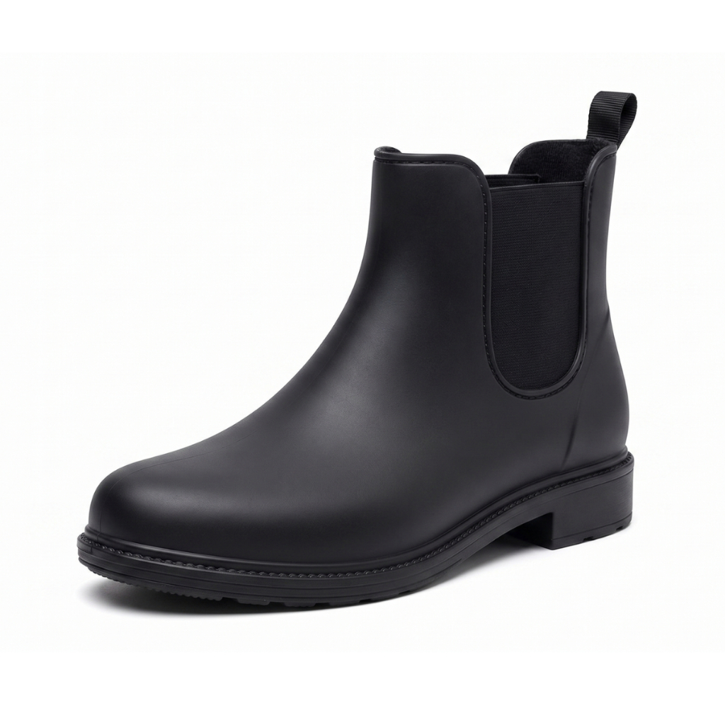 Bota Galocha Feminina Limpeza Chelsea Cano Curto Preta Antiderrapante Impermeável PVC Trabalho Chuva