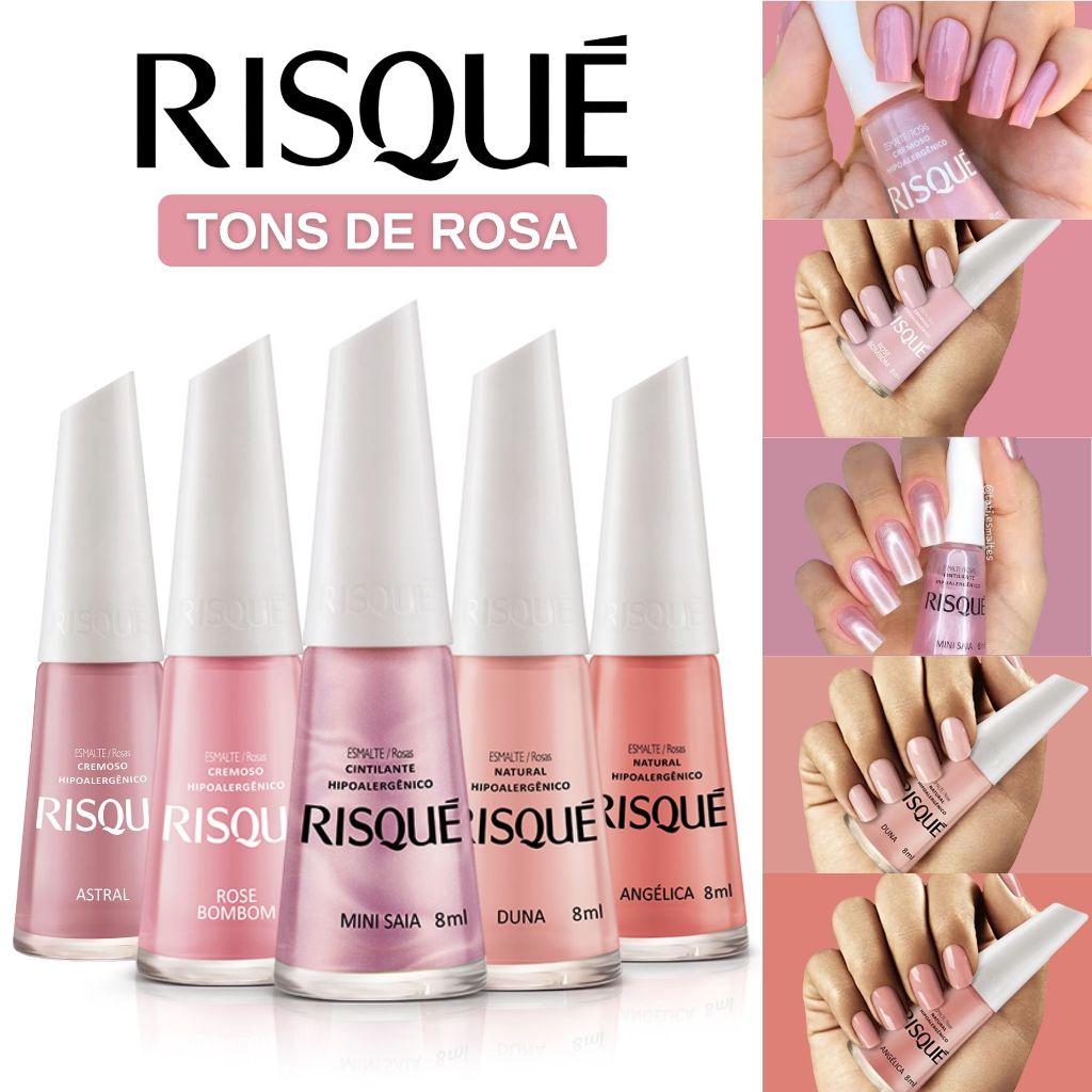 Kit 5 Esmalte Risqué Cremoso Tons Rosas Esmaltes Atacado