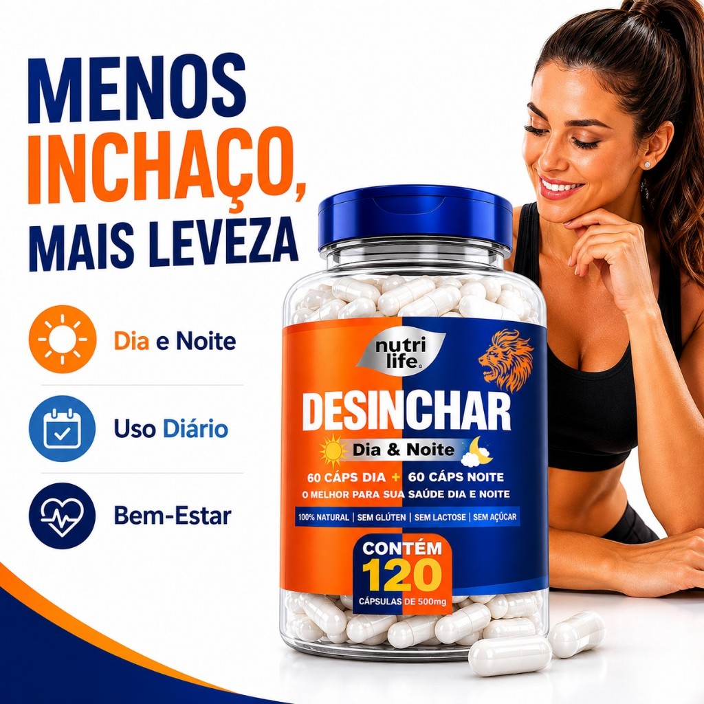 Suplemento - composto de ervas - desinchar - 120 caps -  dia e noite - 100% natural