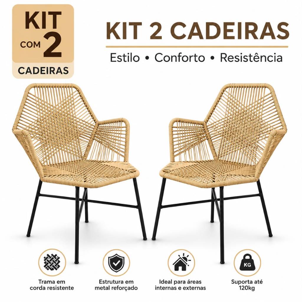 KIT 2 Cadeiras tropicalias Palha Bananeira Decorativa Área Gourmet Varanda Jardim Premium