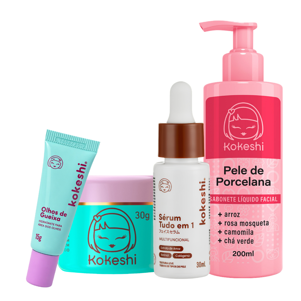 Kit Rotina Skin Care Sérum Tudo em 1 Multifunção Sabonete e creme hidratante facial