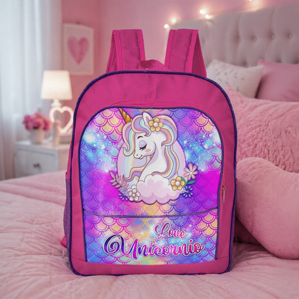 Mochila Escolar Infantil Grande de Costa Unicórnio Rosa Sereia Dinossauro Menina Reforçada Resistente Estampas Variadas