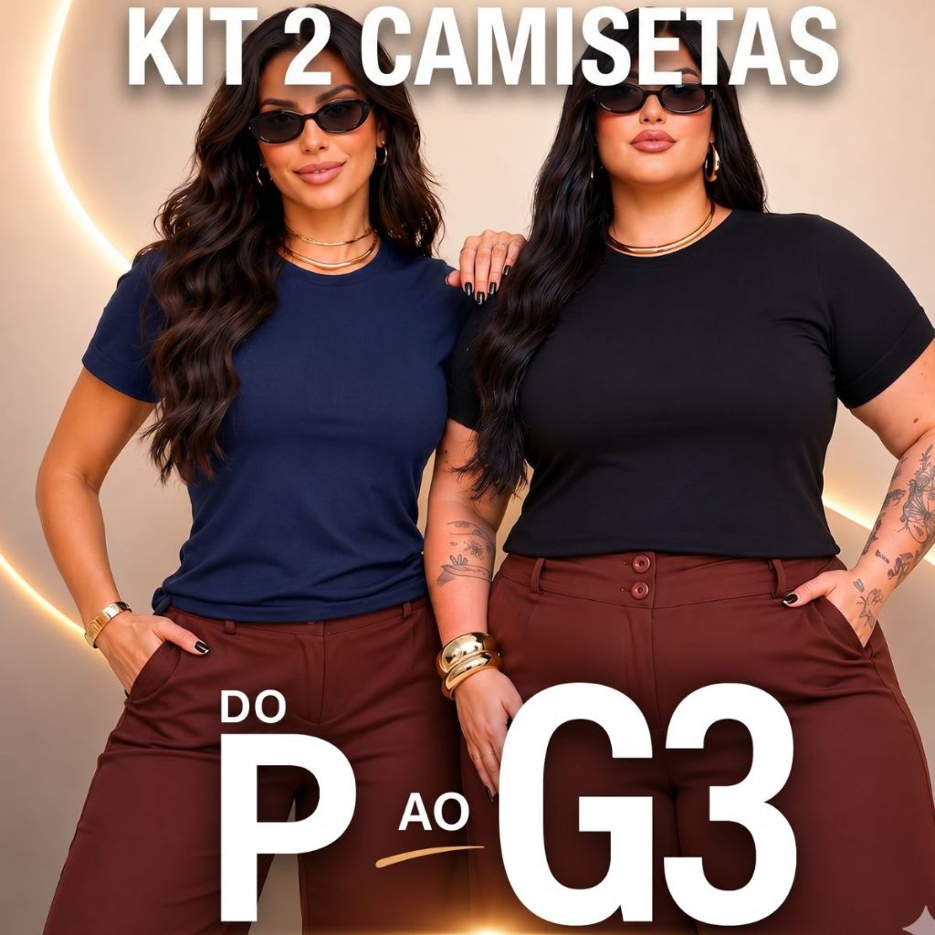 KIT 2 T shirt Camiseta Básica P ao G3 Lisa Feminina 100% Algodão Premium confort
