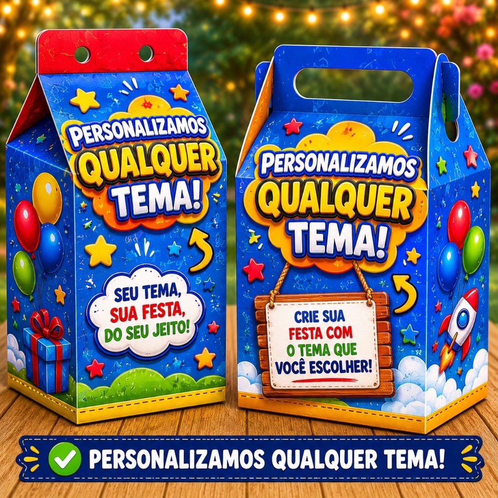 Kit 20 Caixinhas Personalizadas Qualquer Tema (10 Milk 10 Maletinhas) Festa Personalizada - Lembrancinha para Festa