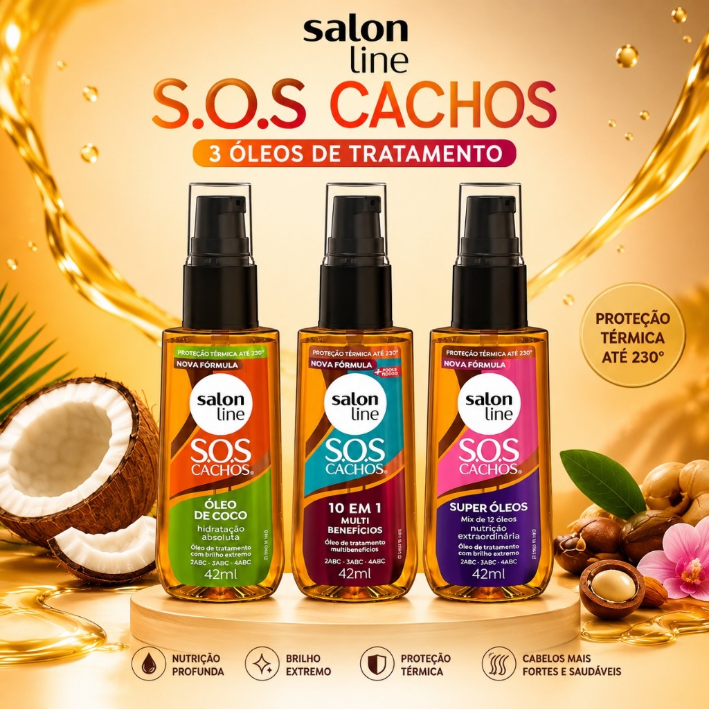 Kit com 3 Óleos de Tratamento Coco, Super Óleos e Multibenefícios Salon Line 42ml cada