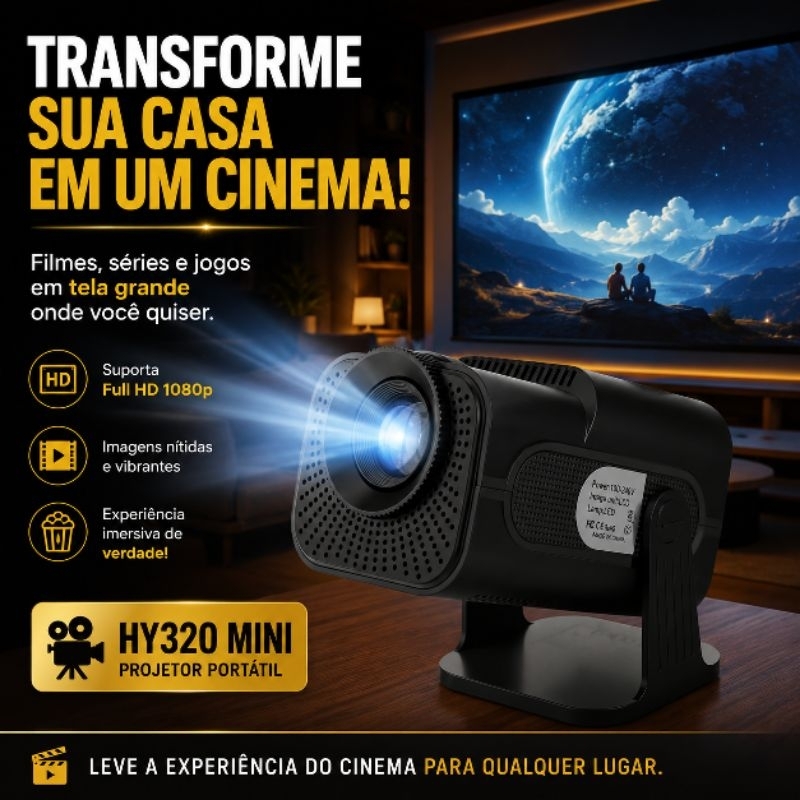 Projetor Portátil Full HD 1080p HY320 Mini LED HDMI USB Home Theater Cinema Em Casa Preto