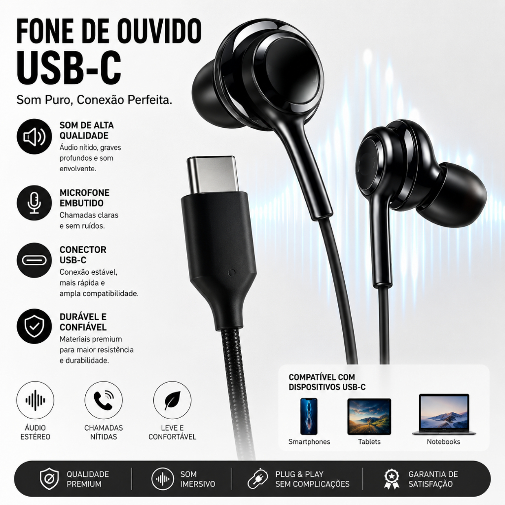【Brasil Spot Sale】Fone De Ouvido Entrada Tipo-C com 4 ear tips extras 3.5 mm Usb Tipo C Conector Para Celulares Akg