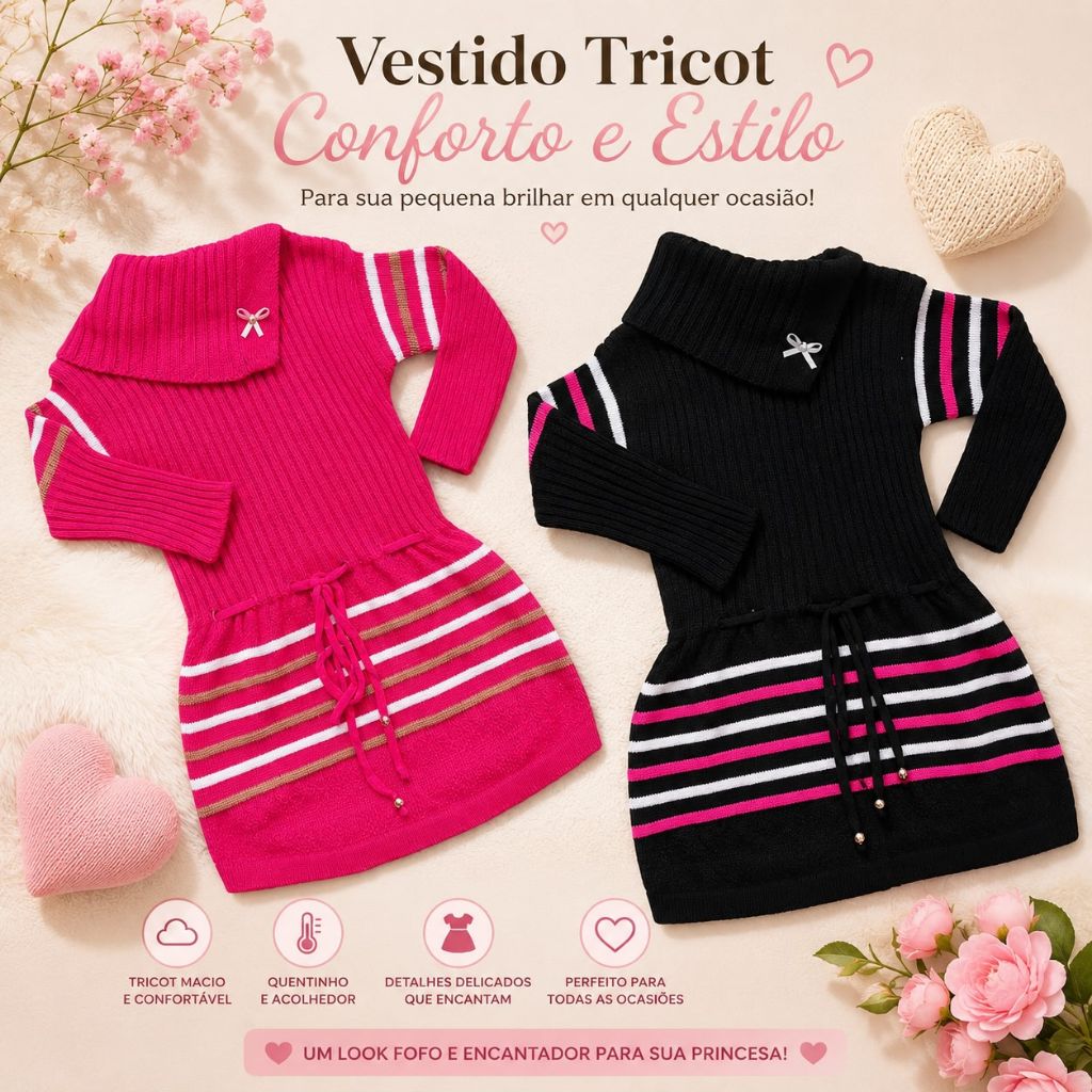 Casaco De Lã Infantil Bebê Menina Blusa Manga Longa Quentinha Roupa Sobretudo Outono Inverno 2 ao 6