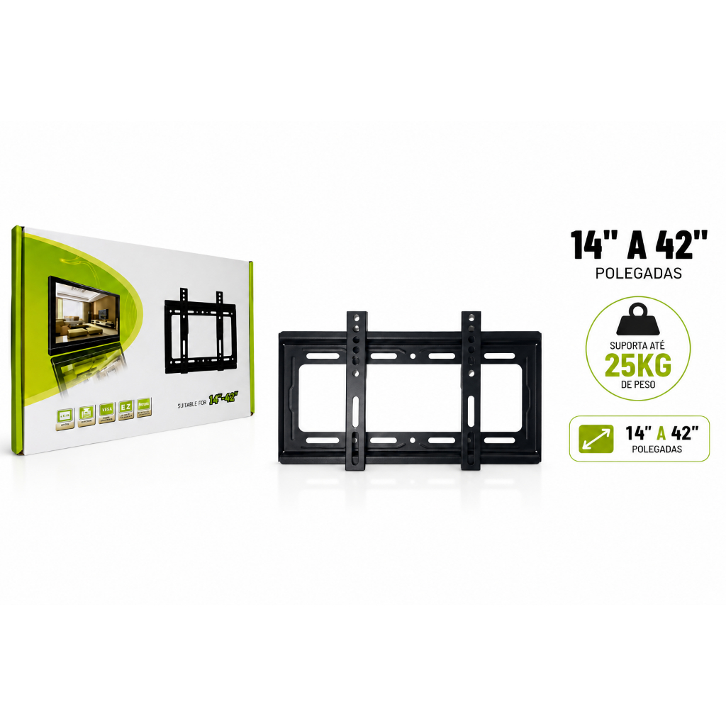 Suporte Tv Fixo de 14 a 42 Polegadas LED Parede Preto LCD Painel Smart