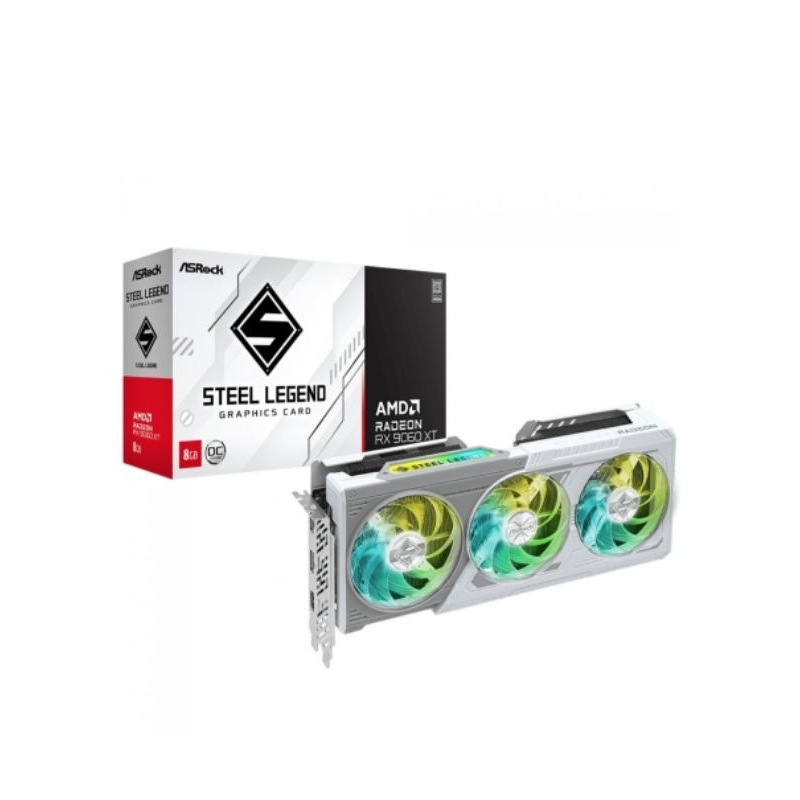 Placa de Vídeo ASRock AMD Radeon RX 9060 XT Steel Legend OC, 8GB, GDDR6, FSR, Ray Tracing, White, 90-GA5ZZZ-00UANF