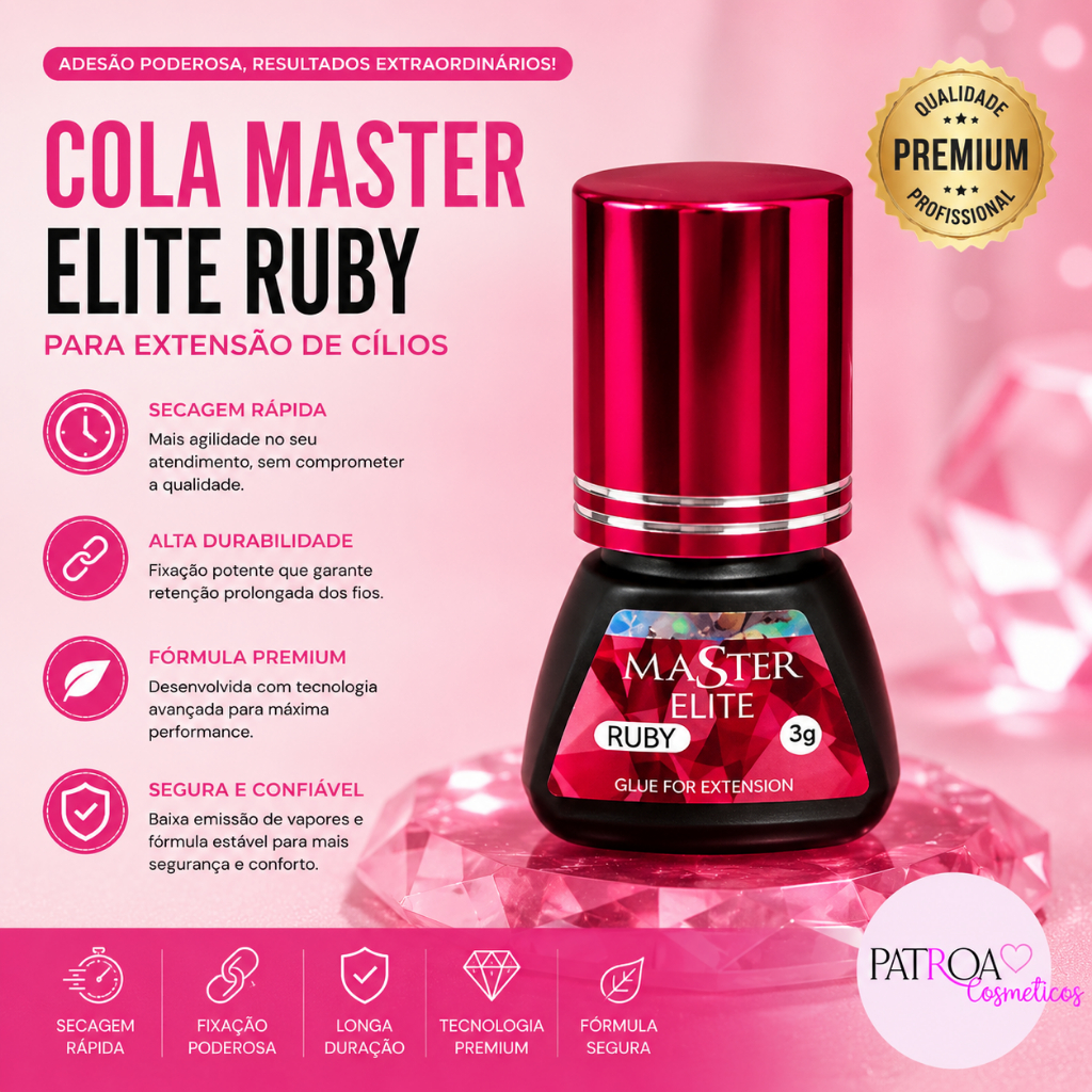 Cola para Cílios Master Elite Ruby 3ml Adesivo para Lash Designer