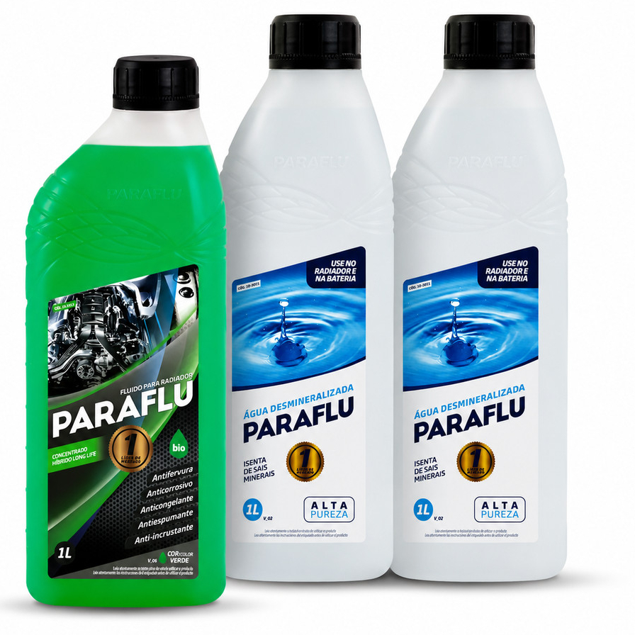Kit 1L Aditivo Concentrado VERDE 10-3013 2L Água Desmineralizada 10-3031 PARAFLU