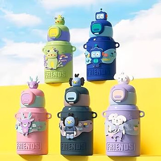 Garrafa Infantil 450ml /500ML Térmica Friends Inox Jumbo Com Canudo Escola Meninas Meninos—17