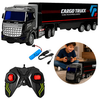 Caminhão Carreta De Controle Remoto Grande Com Bateria Recarregável