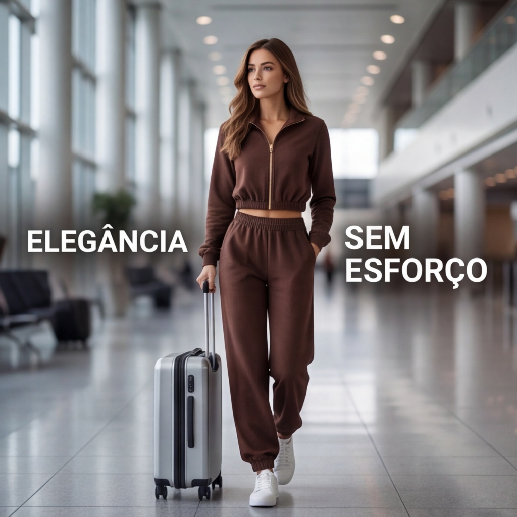 Conjunto Feminino Lazinha Moletinho Premium Cropped Zíper Gola Alta Calça Pantalona Confortável