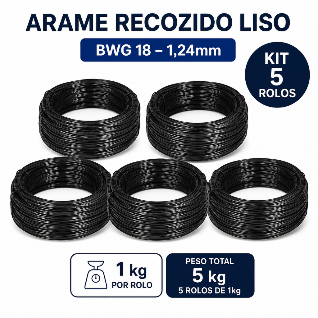 Kit Até 5kg Arame Recozido Liso BWG 18 1,24mm Para Amarração Construção Ferragens Cercas Artesanato