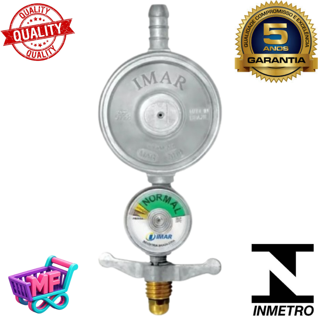 Registro Regulador Gás de Cozinha Com Manometro para Botijão 13kg Domestico Fogão Cooktop Forno