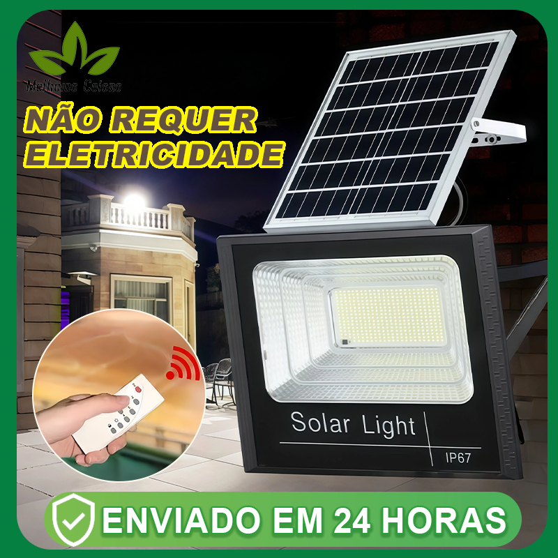 Refletor Solar Com Led Claro Solar 1100W Para Branco Frio A Prova Jardim Luminária Parede