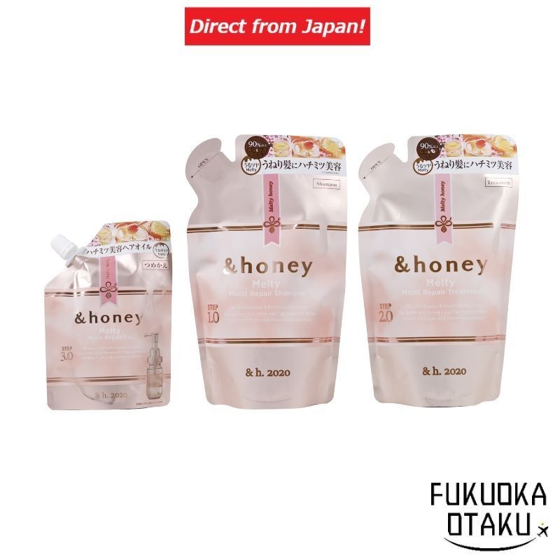 &honey Melty Moist Repair Refil Shampoo 1.0 / Tratamento 2.0 / Óleo Capilar 3.0 – Controle de Frizz e Ondulações com Mel | Refill | Cuidado Capilar Japonês Premium | Envio Direto do Japão