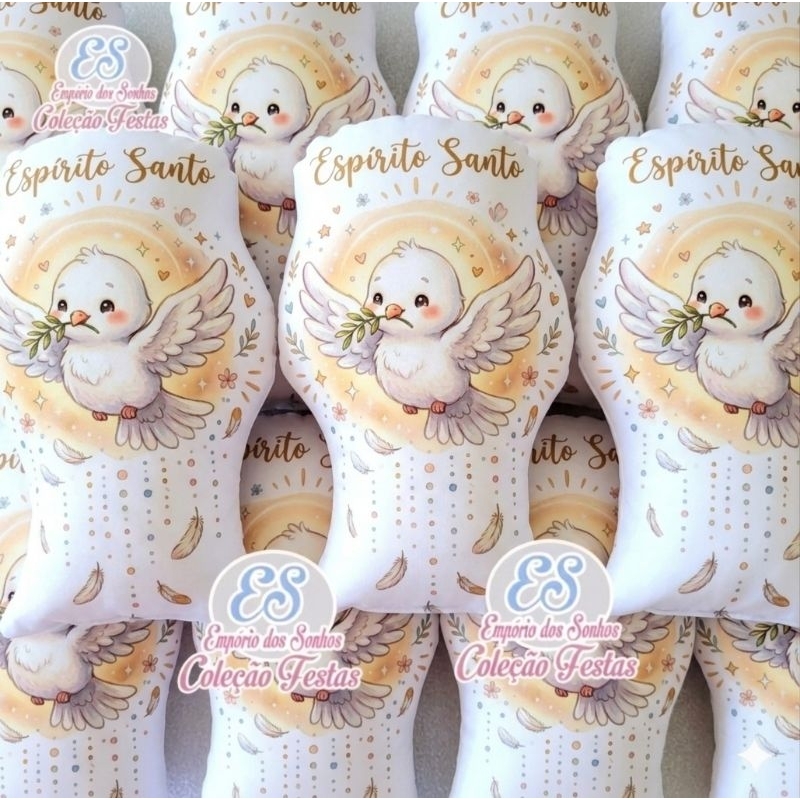 almofadas Espírito Santo 20cm personalizadas para lembrancinha de aniversário festa batizado crisma