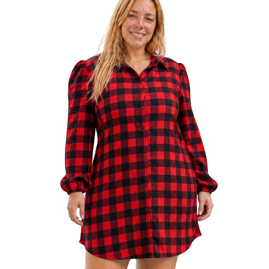 Vestido Chemise xadrez camisa  Manga longa CAMISETÃO PLUS SIZE Rodeo Festa Juninas