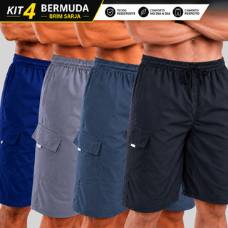 Kit 4 Bermuda Masculina Sarja Cargo Plus Size Short Masculino Brim Bolso Short Casual Masculina