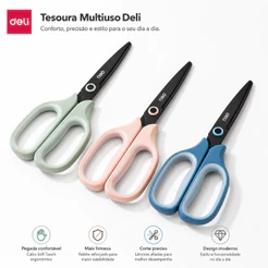 Tesoura Deli Multiuso com Cabo Soft Touch Corte Preciso para Escola e Escritório