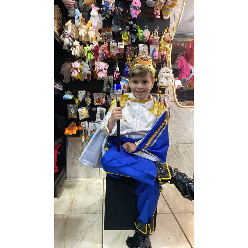 Fantasia de Príncipe Infantil Premium Rei Realeza Cosplay Festa Aniversário Coroa Cetro Cinto Capa