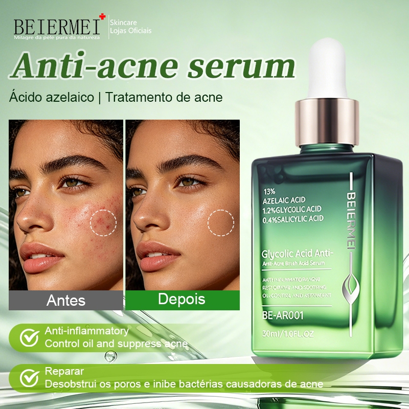 Imagem BEIERMEI Sérum Exfoliante Antiacne com Ácido Glicólico 30ml / 1.0 FL.OZ Anti-inflamatório para acne Repara e acalma