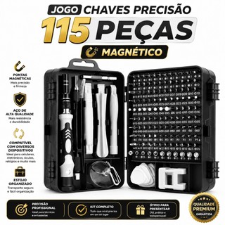 Jogo Chaves Precisão 115 Peças Magnético Kit Ferramentas Celular Notebook Tablet