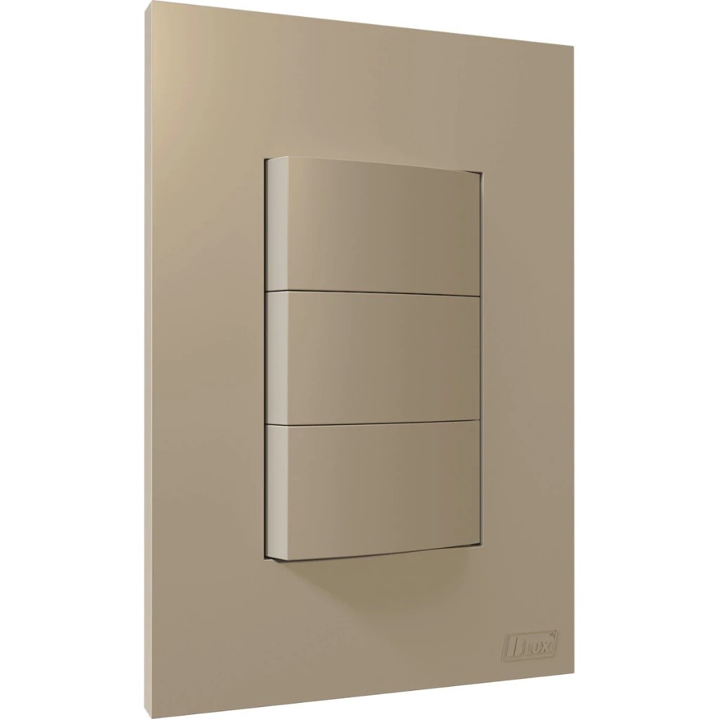 01 Conjunto 4x2 Interruptor triplo, sendo 02 Interruptores Paralelo e 01 Interruptor Simples Satin Areia 4x2