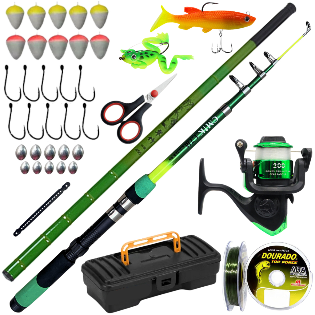 Molinete Vara de Pesca Telescopica Vara Mao Isca Artificial Linha 0,30mm Tilapia Lambari Tucunaré.