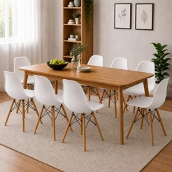 Kit 8 Cadeiras Eiffel Eames Pés De Madeira Sala Quarto Escritório Moderna Wood Design Premium Brancas