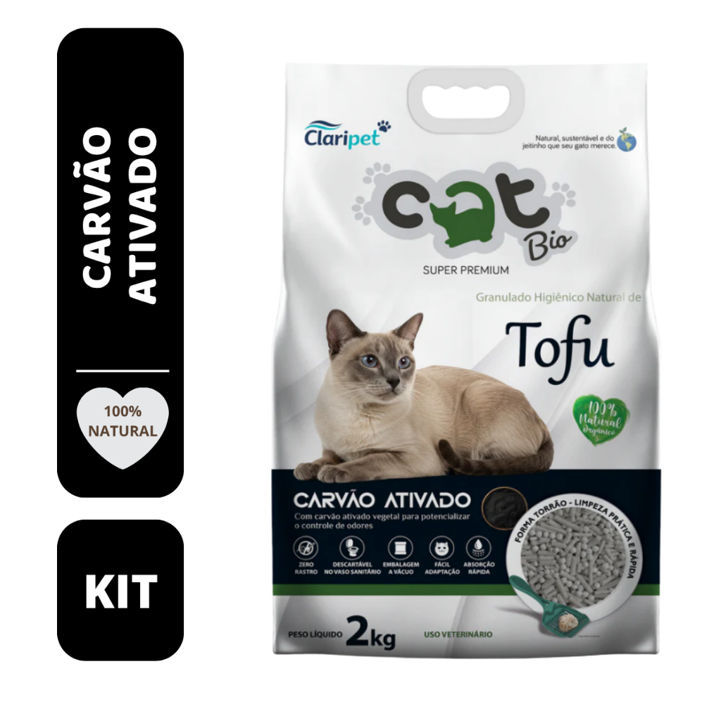 Areia Higienica Granulada de Biodegradável para Gatos - Catbio Tofu - Carvão ativado 4 kg 6KG 8KG